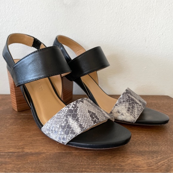 Poppy Barley Shoes - POPPY Barley Summerland Leather Snakeskin Strappy Chunky Heeled Sandal Women's 7